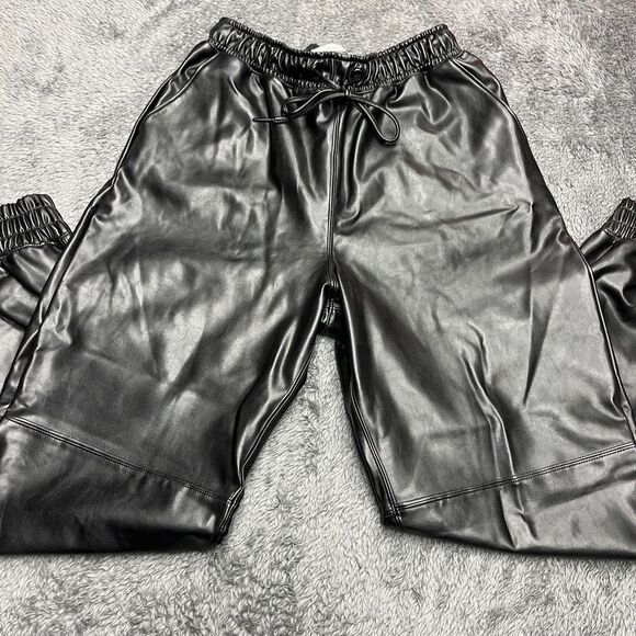 Abercrombie & Fitch Black Faux Leather Joggers with tie waist Size XS - Picture 1 of 4